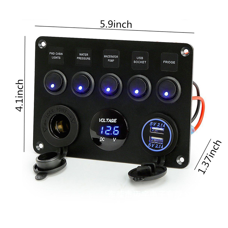 12 v 24 v Für Boot Yacht 5 Gang Marine Boot Schalter Panel Led Wasserdichte Schaltung Mit Voltmeter Dual USB ladegerät Panel Schalter