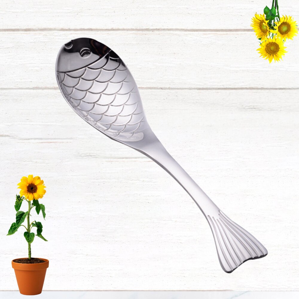 1pc Spoon Stylish Silver Fish Shape Soup Spoon: Silver 2