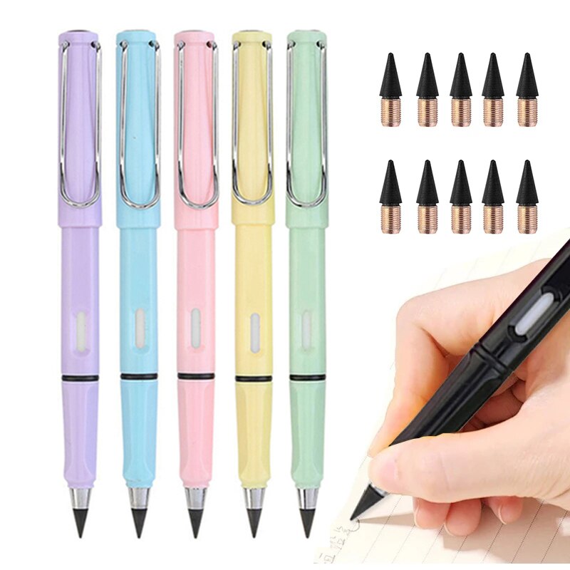Stylo éternel de , 5 pièces/ensemble, crayon d'écriture illimité, sans encre, croquis d'art, outils de dessin, papeterie scolaire Kawaii