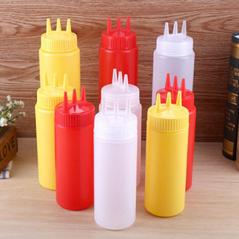 3 Gaten Twist Cap Squeeze Fles Food Grade Plastic Ketchup Mosterd Mayo Sauzen Olijfolie Flessen Keuken Gadgets