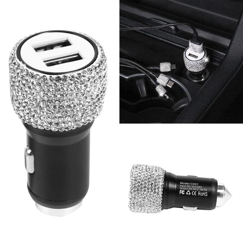 Auto 2 in 1 USB Dual Hafen Schnelle Ladung Auto Ladegerät Sicherheit Hammer Diamant Stil Dual USB Ausgang Hafen Bequem für Ladung Mobi