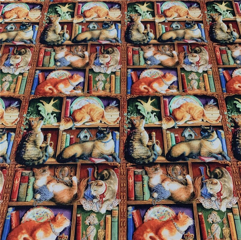 Boeken Kat Gedrukt Plain Katoen Stof Voor Naaien Quilten Accessoires Diy Kinderen Laken Kussensloop Patchwork Materiaal