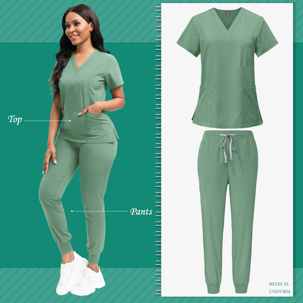 Uniforme de limpieza para mujer, Top exfoliante de enfermería, pantalones, traje médico, Ropa de Trabajo de niñera pediátrica, bata quirúrgica para quirófano,: L / Negro