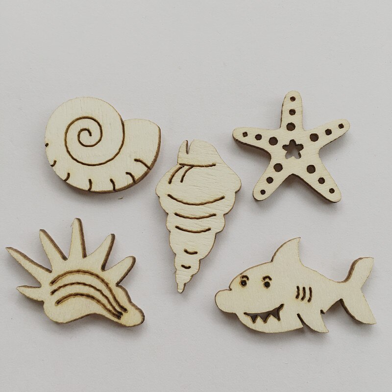 50pcs Natural Mix Unfinished Wood Cutouts Sea Animal Star Fish Shaped Wood Pieces for Kids DIY Art Craft Home Decoration: Default Title