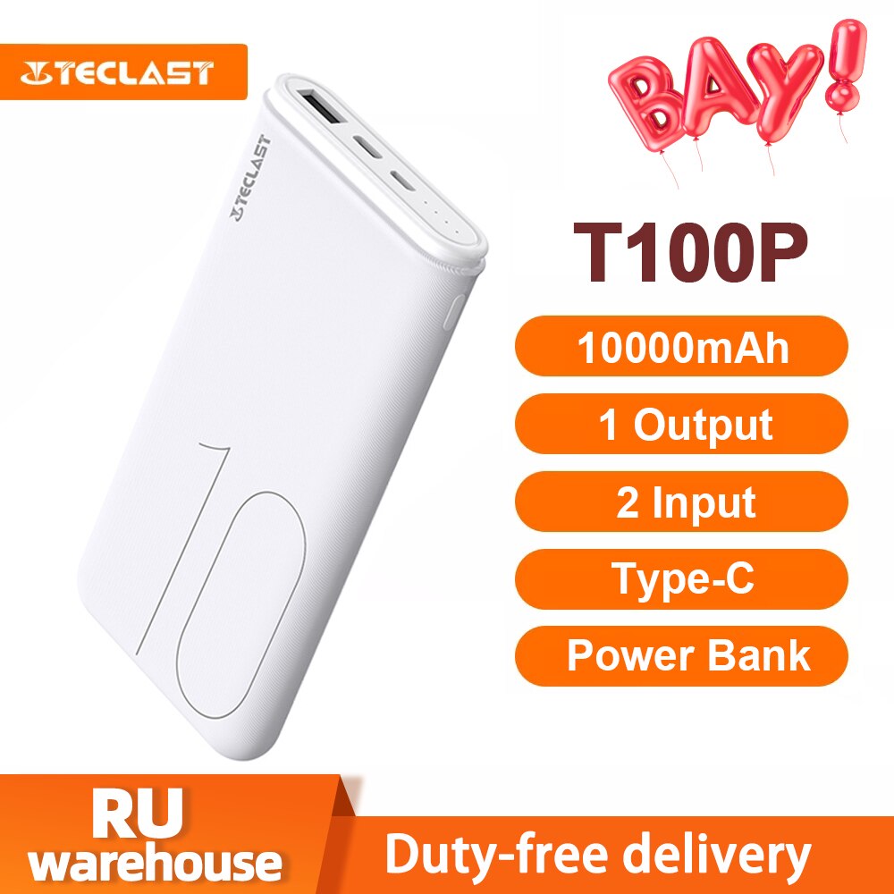 Teclast  t100p 10000 mah powerbank mit zwei usb-anschlüssen, externem ladegerät, micro-usb-/usb-typ - c 2 -ausgang und doppel-eingang