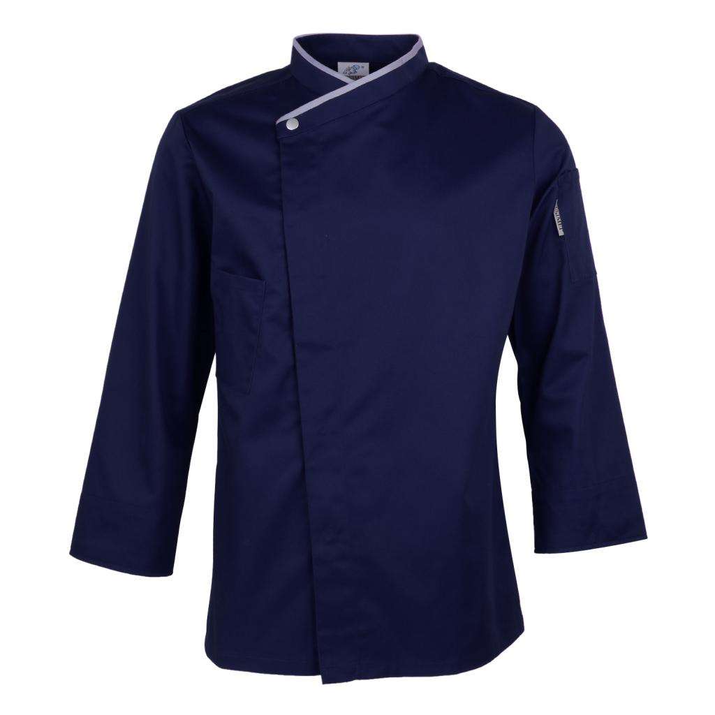 Unisex Chef Coat Long Sleeved Hotel Restaurant Staff Cooker Workwear Apparel: Dark Blue 3XL