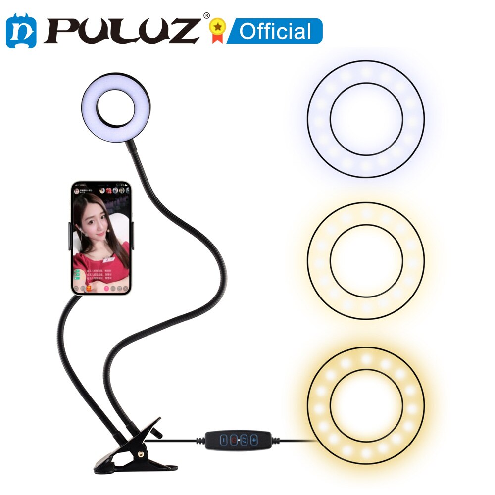 Puluz 3.5 Inch Verstelbare Led Ring Licht Live-uitzending Clip Led Selfie Vullen Licht Met Telefoon Klem Voor Tiktok Video schieten