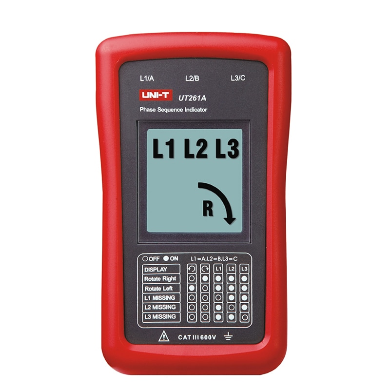 UNI-T UT261A-Indicador de secuencia de fase y rotación del Motor, potencia de 3 fases, voltaje de CA 40 ~ 700V, indicador de secuencia de fase