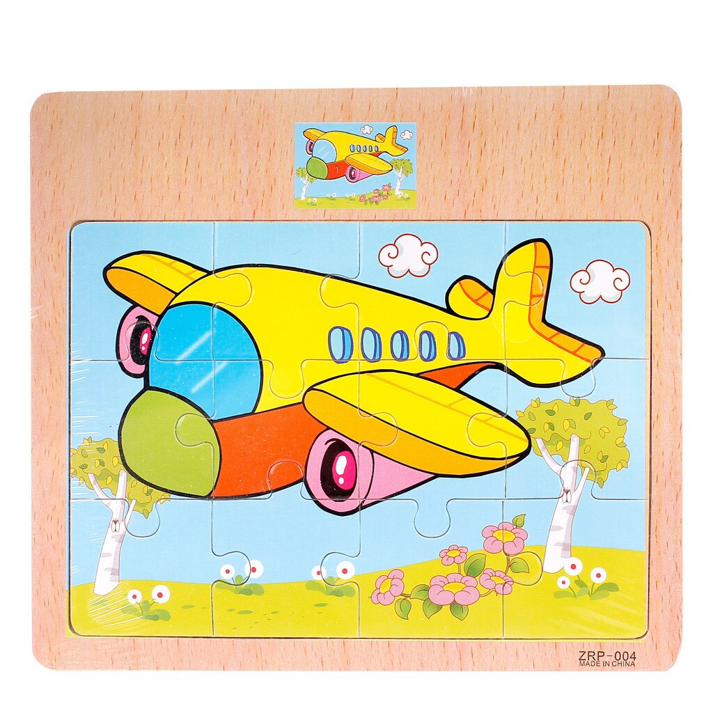 Adults Children Wooden Intelligence Puzzle Cartoon Traffic Puzzles Educational Developmental Baby Kids Training Toy: P