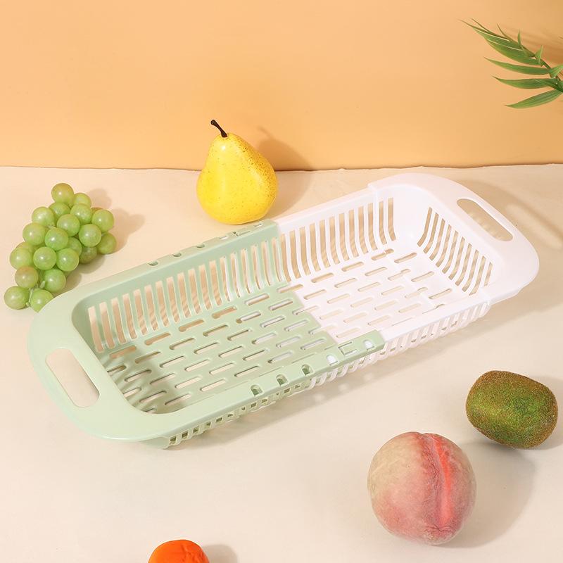 【S】1Pc Intrekbaar gootsteenafvoerrek Plastic gereedschapsrek voor gerechten Huishoudelijke keuken Groenteopbergrek Afvoermand: Donker Kaki