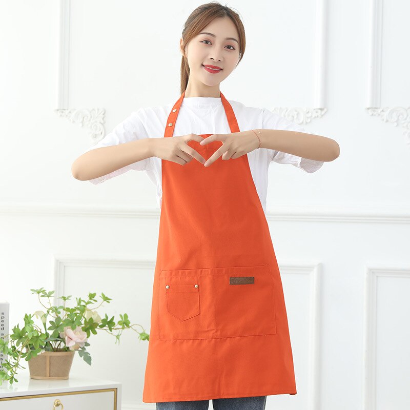 Kit de delantal de cocina para restaurante, babero para hornear, Milktea Shop con bolsillos, manga, paño de limpieza impermeable: Naranja