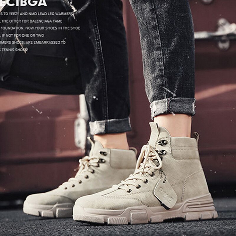 Botines de cuero vulcanizados para hombre, zapatillas deportivas informales, altas