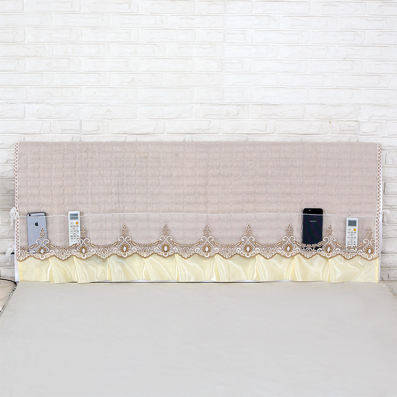 Effen leren bed met dikke, heldere hoofdsteun, kanten hoofdbordhoes voor bedovertrek maat 120/150/180/200/220 x 60cm