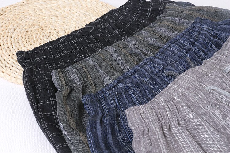 Japanese style linen men's knee length pants cotton gauze pajama striped shorts summer thin casual home sleep bottoms underwear