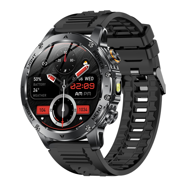 Męnarty Smartwatch na wolnym powietrzu AK87 Latarka Multifunkcyjny naganiacz zwierza zdatność Połączenia Bluetooth Duża Bateria 1000mAh Smartwatch: czarny