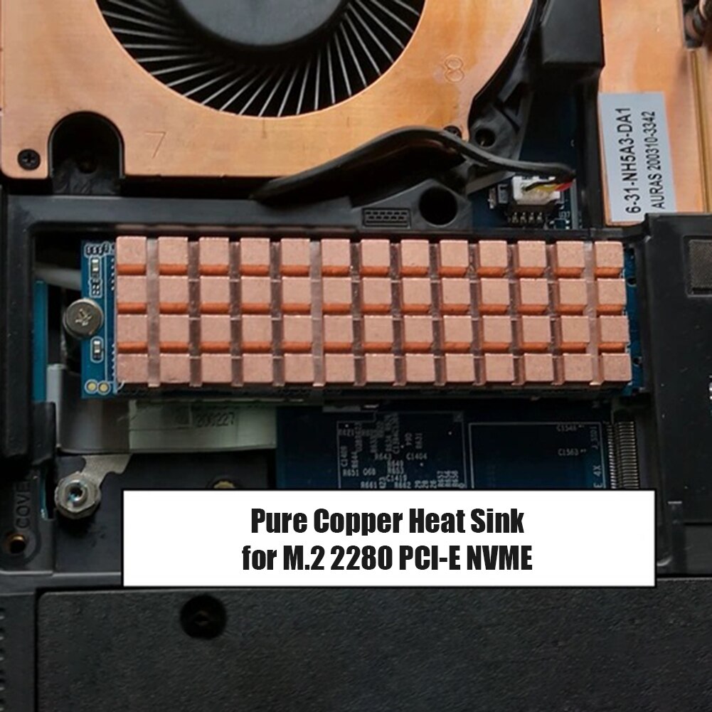 Dissipateur thermique pour PC portable SSD, accessoire de radiateur en cuivre pur pour M.2 2280 PCI-E NVME avec coussin thermique
