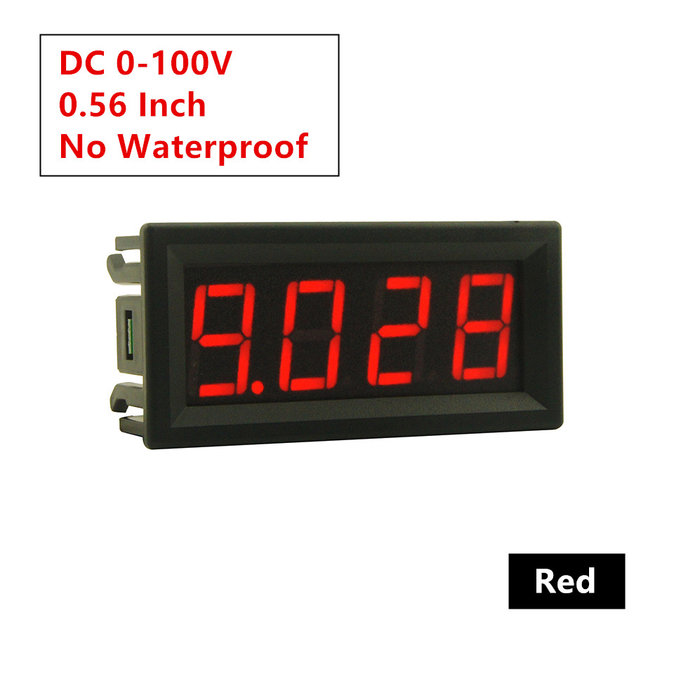 Dc 8-18v ipx 6 vandtæt digitalt voltmeter til bilmotorcykel 12v 0.56 tommer led display volt monitor spændingsmåler tester 0-100v: Rød 0-100v