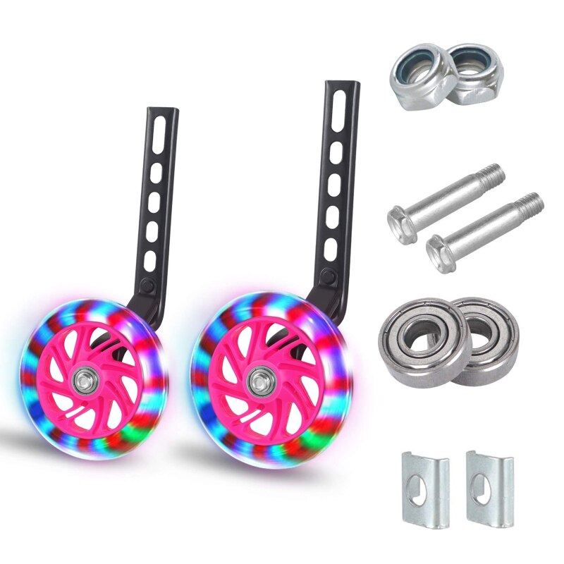 2PCS Children's Bicycle Balance Auxiliary Wheels 12-20 Inch Kids Bicycle Stabilizer Kit Children Bike Practice Auxiliary Wheels: Pink