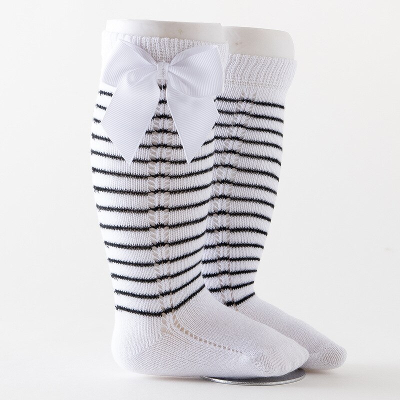 Streep Bowkot Baby Sokken Herfst Winter Soft Warm Kids Hoge Sokken Elastische Katoenen Baby Meisje Jongen Sokken Baby Voet Accessoires: 5