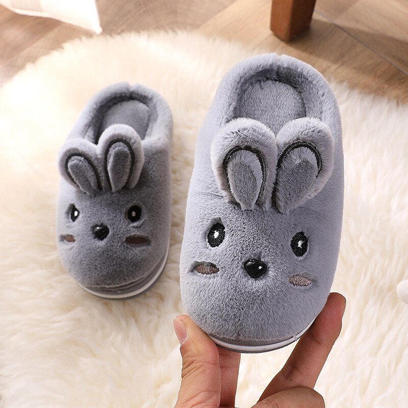 Vinter barn tøfler tegneserie småbarn jenter flip flop plysj lysbilder baby gutter innendørs sko varmt hus barn tøfler: Grå / 7( innersåle 14cm)