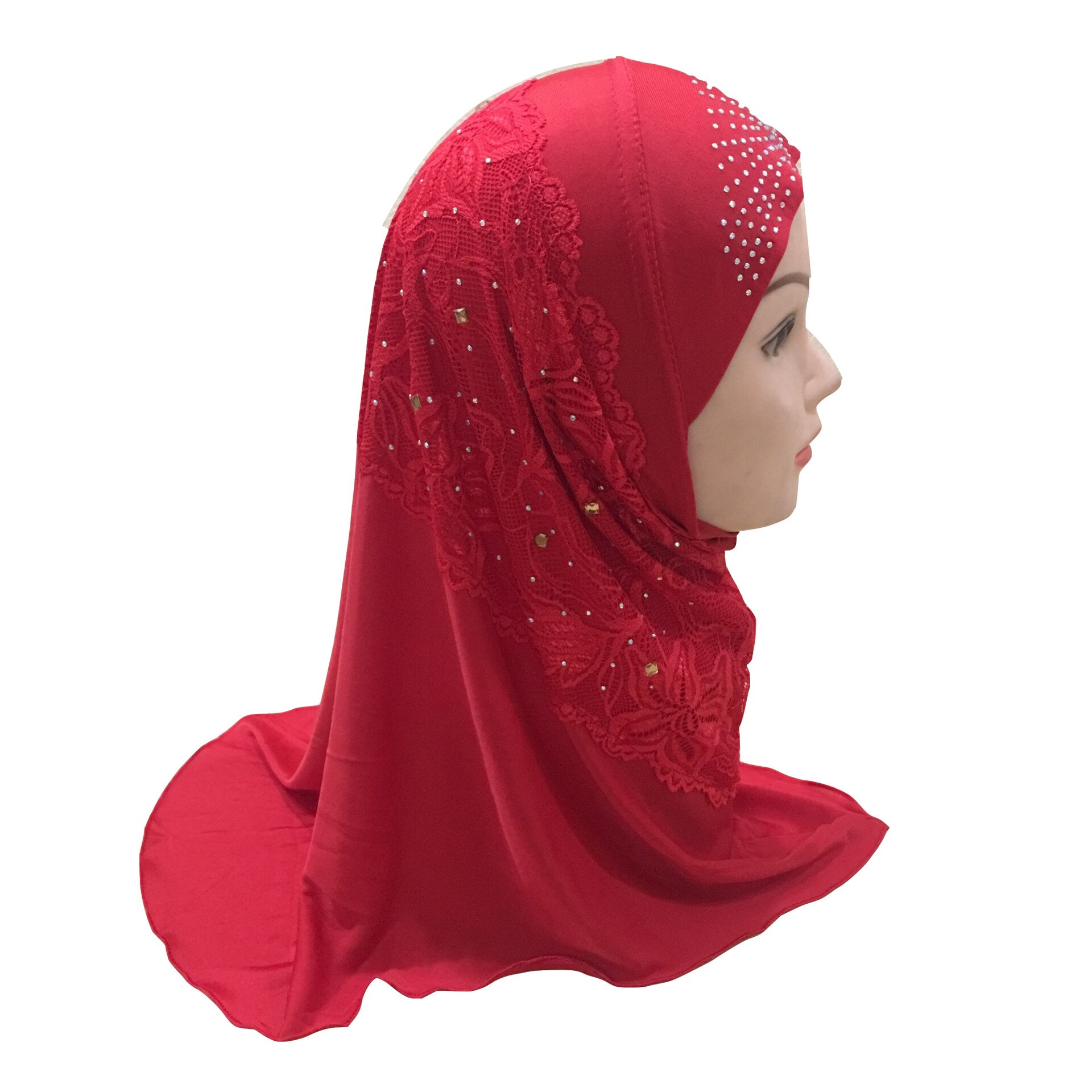 DIANRUO Girls Kids Muslim Hijab Islamic Arab Prayer Printed Scarf Cap Shawls Amira Headwear Leopard Patchwork Headscarf N402: Red