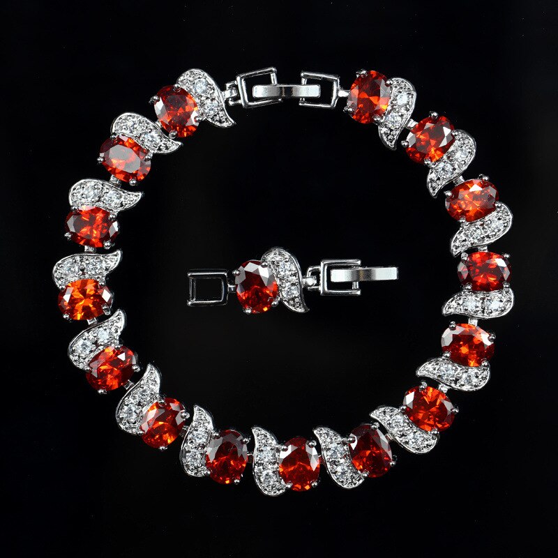 Rainbamabom 925 Sterling Zilver Gemaakt Moissanite Amethist Edelsteen Bangle Manchet Charm Diamanten Armbanden Fijne Sieraden: Red