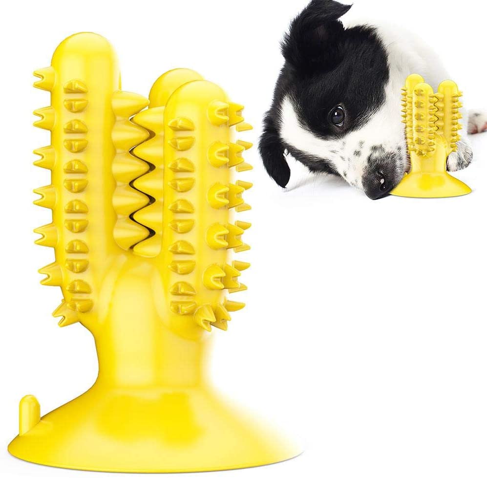 Hundetandbørste legetøj hund molær tandbørste stick lækage spiser bidebestandigt legetøj til store mellemstore og små hunde: Gul