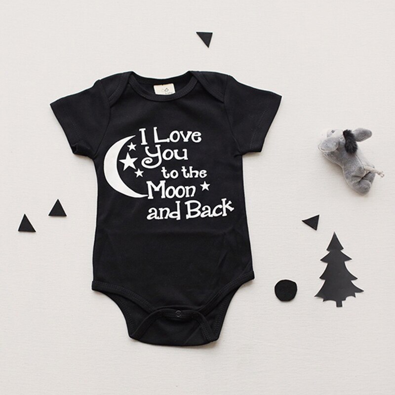 Body vauva pojat tyttöjen vaatteet rakastan sinua kuuhun ja takaisin musta vastasyntynyt vauva babygrow leikkipuvut vaatteet bodyt 0-24 m