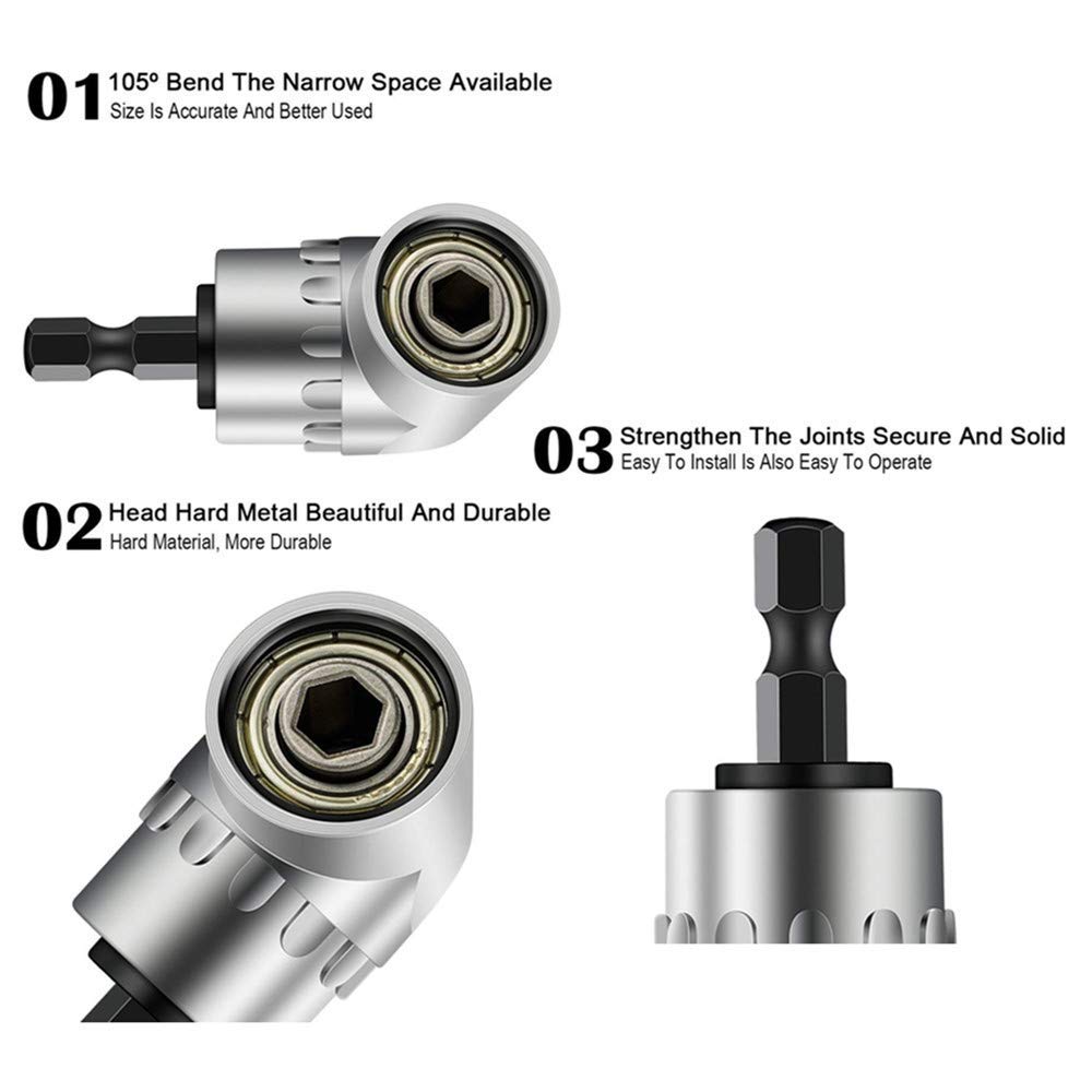 Binoax Universal Socket Wrench Tool Set and 3Pcs Impact Grade Driver Socket Adapter Extension 105 Degree Right Angle Screwdriver