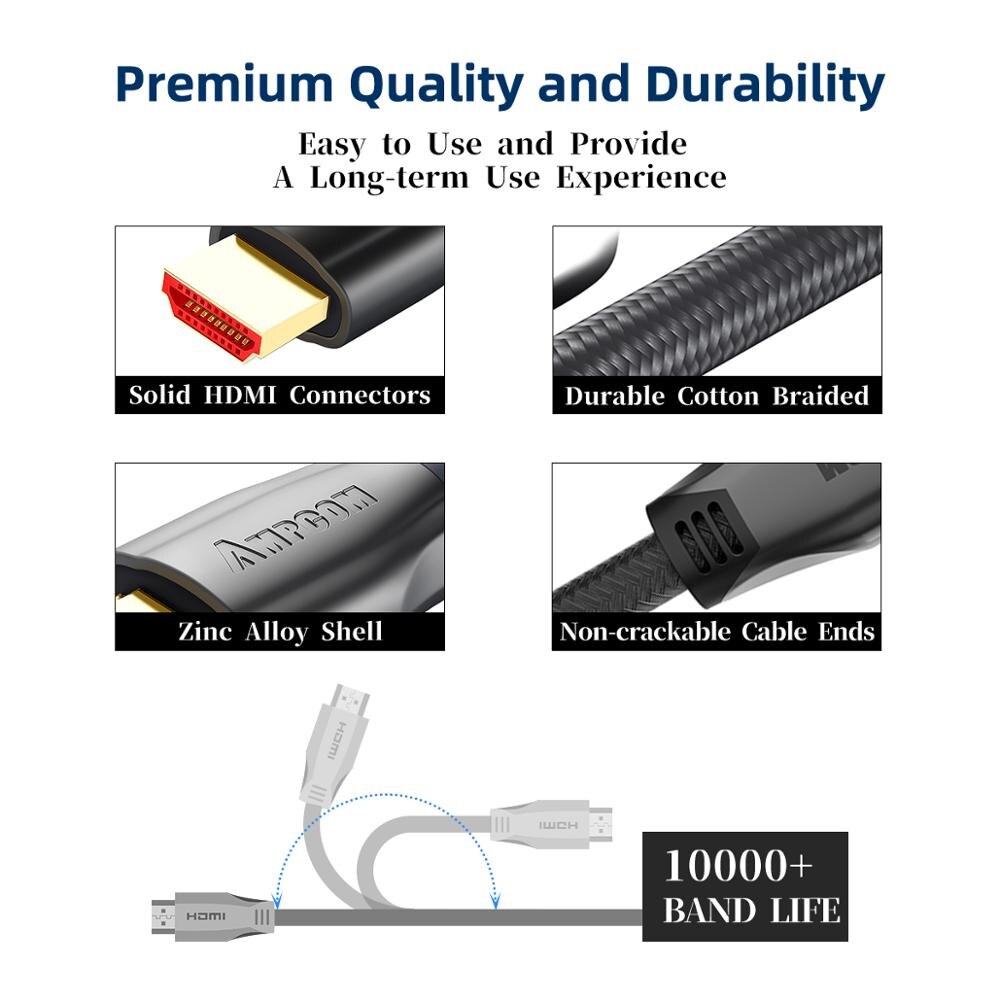 Cavo Hdmi Hdmi 2.0a 2.0b, ampcom Ingegneria Serie 4K Hdmi a Hdmi 2.0 Cavo di Sostegno 3D Ethernet Hdr 4:4:4 per Hdtv PS4 PS3