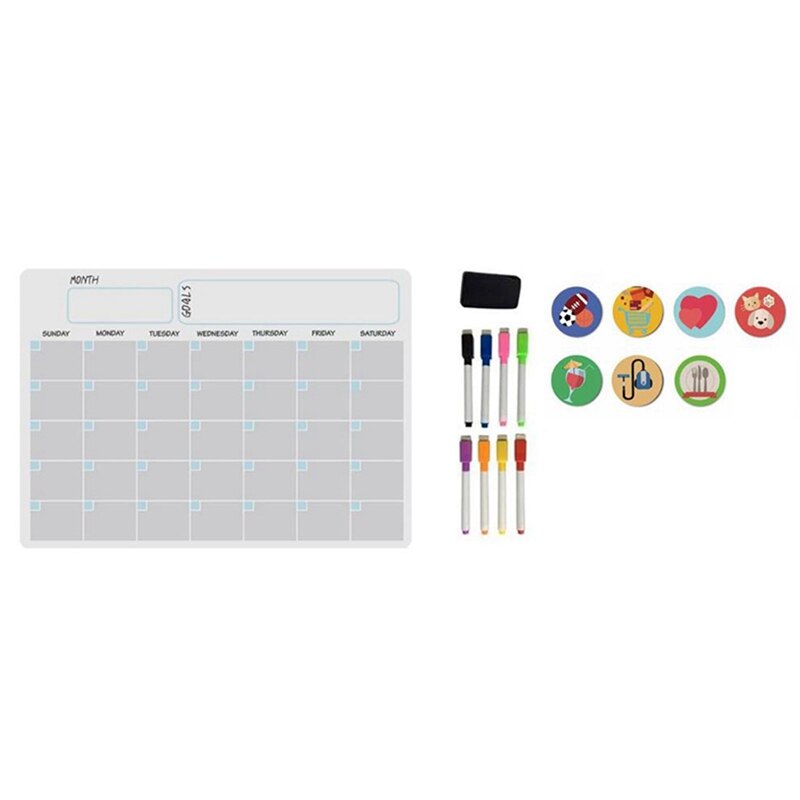 A3 Magnetic Monthly Weekly Planner Calendar Table Dry Erase Fridge Sticker Message Board: White