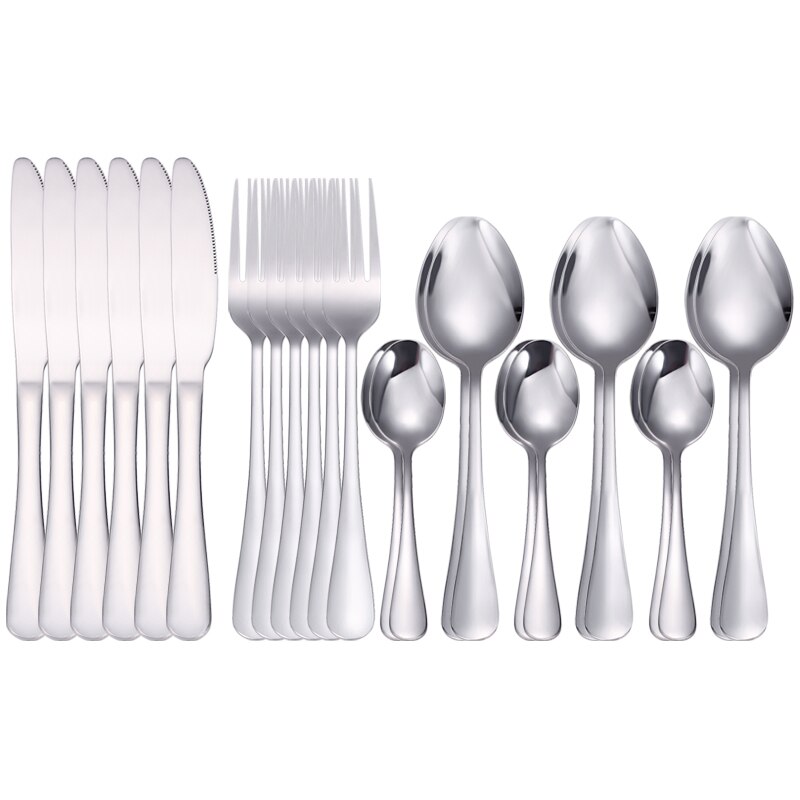 24 Pcs Black Servies Set Bestek Roestvrij Staal Zwarte Bestek Set Regenboog Diner Servies Bruiloft Zilverwerk Set: 24 Pcs Silver