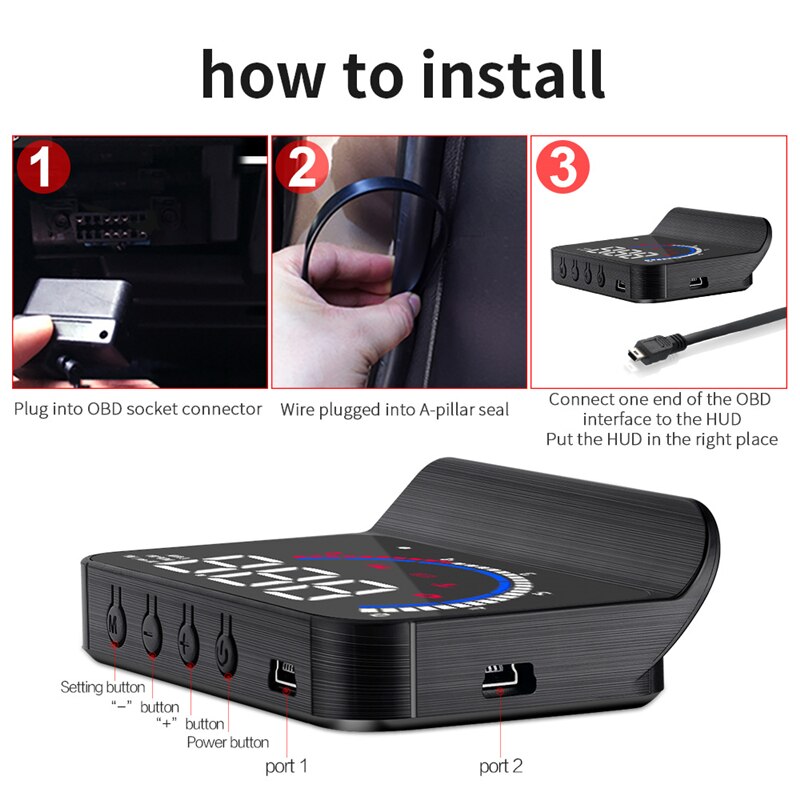 Universal bil hud head-up display multifunksjon speedometer projektor skjult obd auto elektronikk tilbehør hud display bil