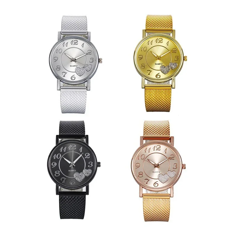 Elegante Rose Gold Herz Zifferblatt Uhr Weibliche Einfache Temperament Schüler Wasserdichte Weibliche Hochrangige Weibliche Luxus Uhren Frauen