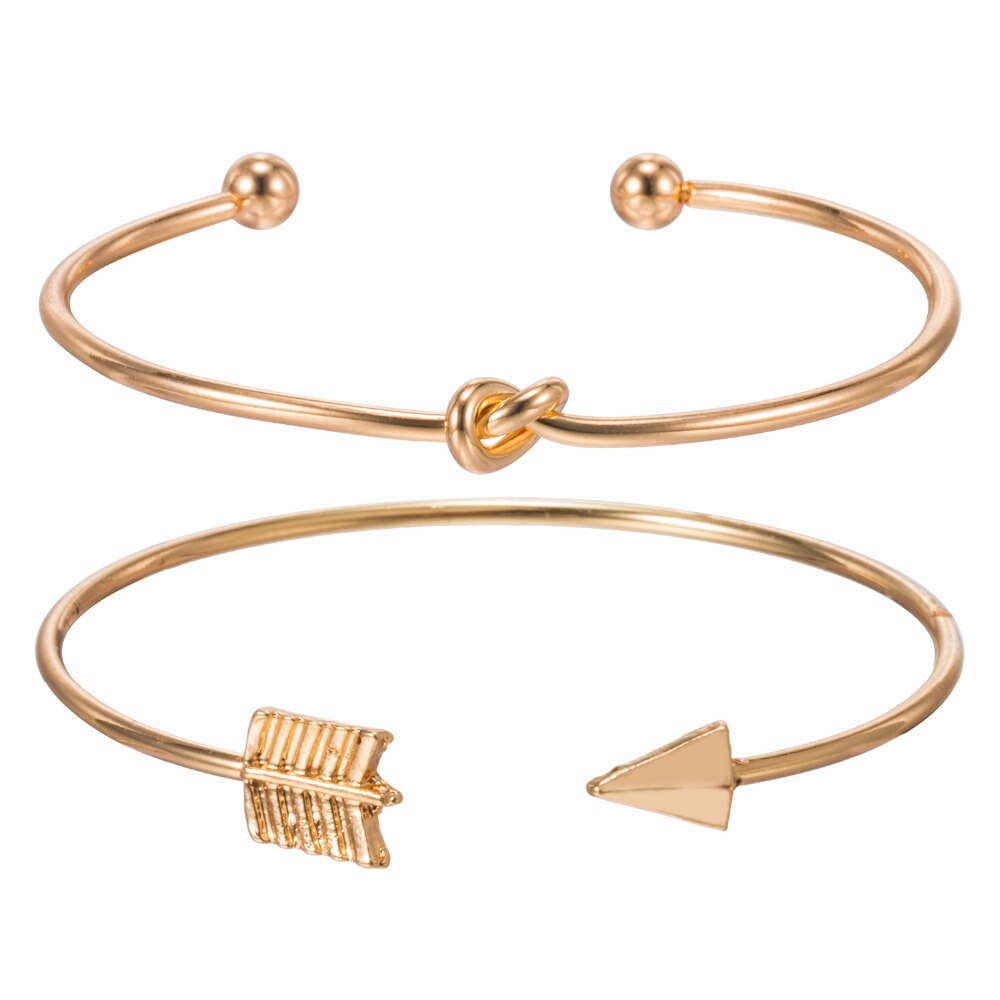 2 stks/set Vintage twist Manchet Open Armband Bangles voor Vrouwen Eenvoudige Gouden Kleur Pijl Geknoopt Charms Armband Sieraden Vrouwelijke: A 1