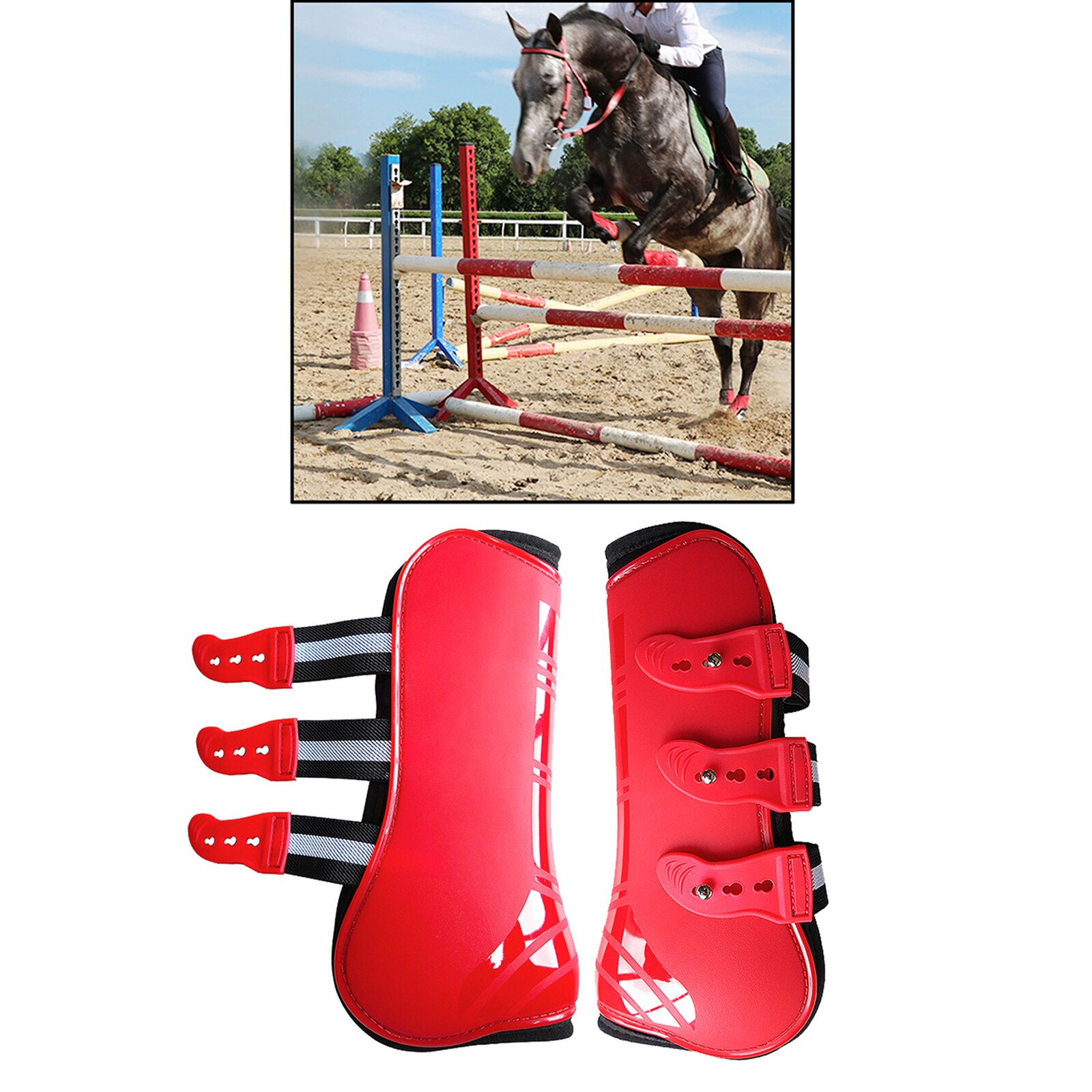 Horse Pu Shell Neoprene Lined Front/Rear Leg Boots Sets Horse Boots for Training Jumping Riding Eventing