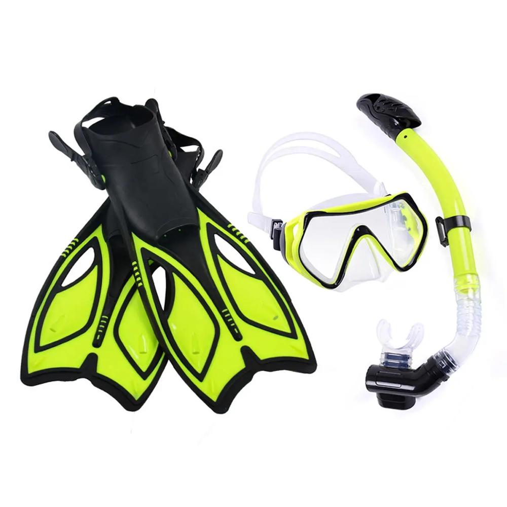 Juego de esnórquel , máscara de buceo subacuática, aletas de natación, gafas de esnórquel superior seco de respiración libre, aletas y esnórquel
