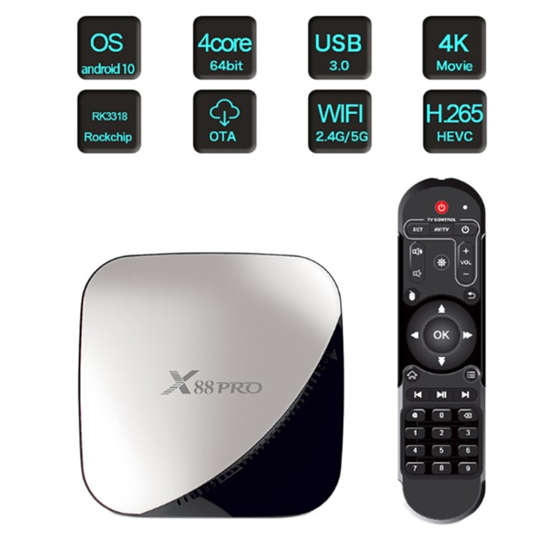 X88 (Configuration 4 + 32) Pro TV Box Dual Band WiFi Rk3318 4K HD Network Set Top Box Android 9.0 US Plug