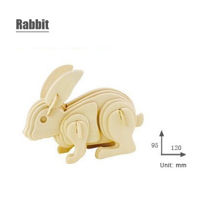 3d three-dimensional wooden animal jigsaw puzzle toys for children diy handmade wooden jigsaw puzzles Animals Insects Series: Rabbit