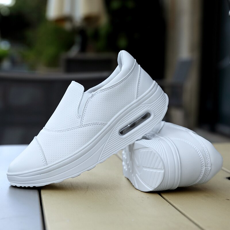 Waterproof Leather Platform Sneakers Women Air Cushion Swing Shoes White Nurse Shoes Slip-resistant Plus Size 42 Fitness Shoes