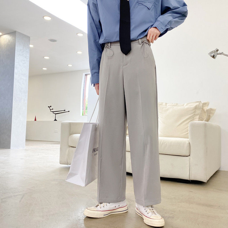Koreaanse stijl pantalon heren effen kleur zakelijke casual broek heren streetwear rechte broek heren losse kostuumbroek