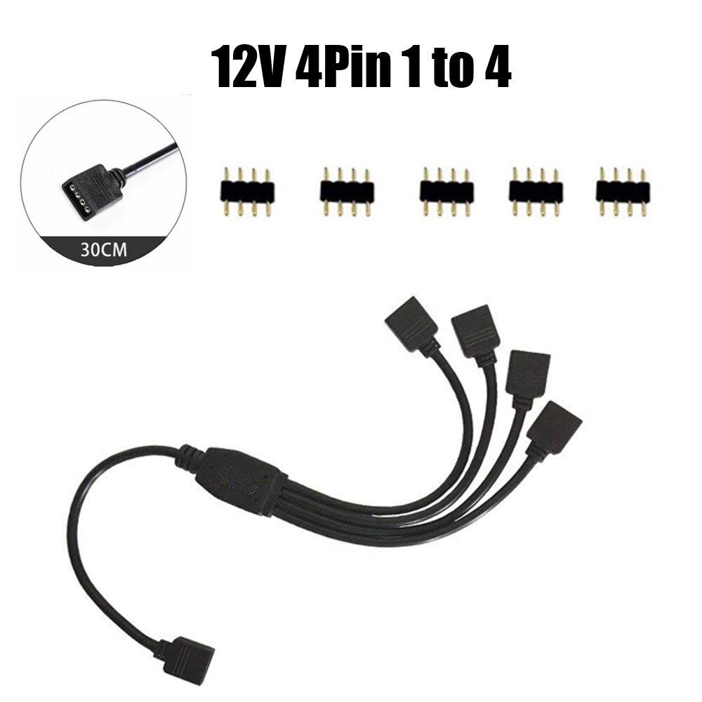 Argb 5V 3Pin 12V 4pin Rgb Verlengkabel Adapter 30Cm 1 Om 1 2 3 4 Splitter kabel Voor Msi Een Sus Asrock Aura Led Strip Lightin: 12V 4pin 1 to 4