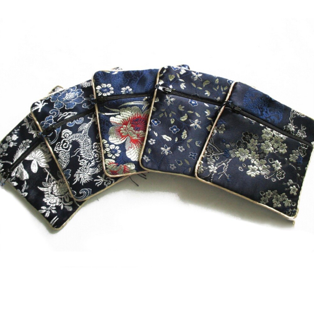 10 stks/partij Mix Kleuren Tassen Kleine Bloem Kwastje Zijde Vierkante Sieraden Zakjes Verpakking zak Chinese Rits Portemonnee