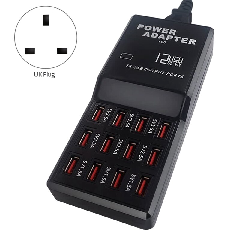 12 USB Port 60W/12A Multi USB Charger Multi-Port USB Charger for Phone Universal Multi Phones Charging Station UK Plug