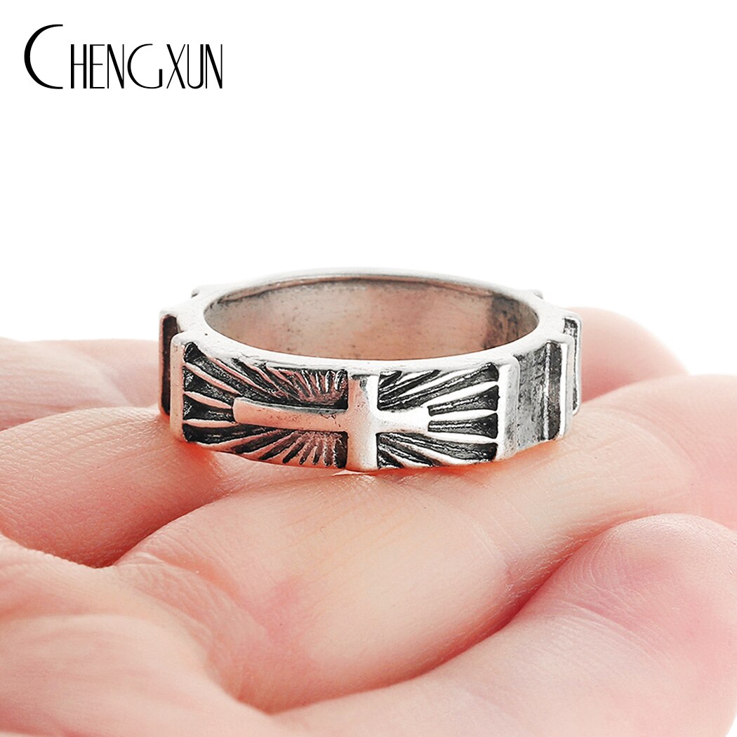 Chengxun Dragon Stijl Handgemaakte Antieke Zilveren Mannen Band Ring Punk Hip Hop Stapelbaar Biker Ring Mannelijke Vintage Mythologie Ring: 041