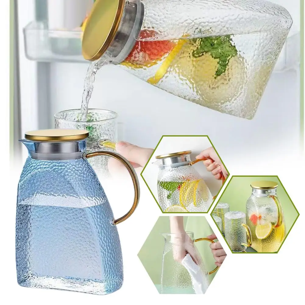 Pichet en verre pour porte de réfrigérateur avec couvercle, pichet d'eau Transparent, Carafe de porte de réfrigérateur étanche pour boissons chaudes ou froides (1,8 L/1,5 L)