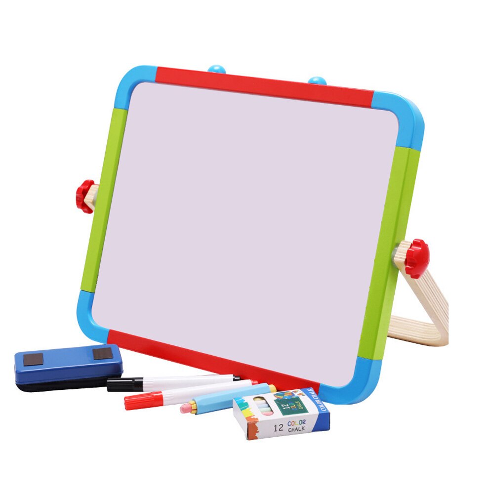 Double-Sided Chalkboard & Magnetic Dry Tabletop Wooden Easel Erase Board Foldable Standing Art Easel Perfect for Children