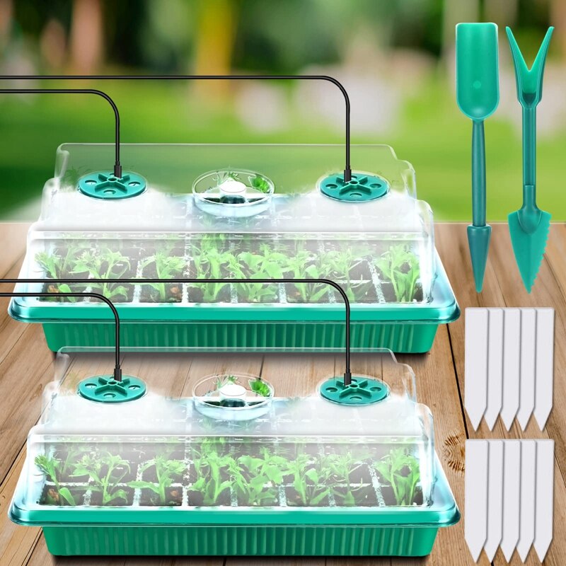 2-Pack Seed Starter Kit Seedling Tray With Grow Lights Adjustable Indoor Garden Plant Germination Box Set