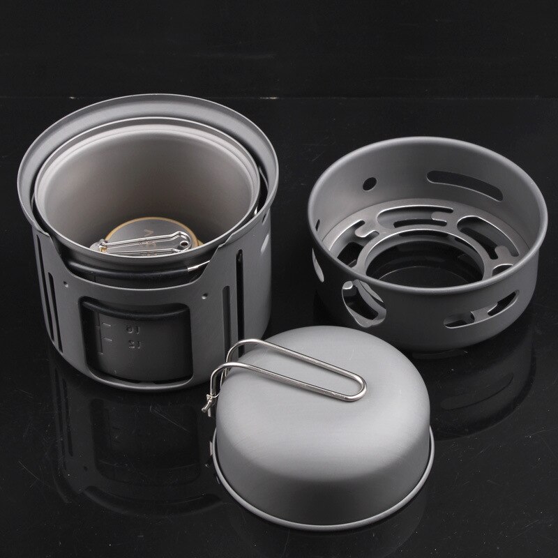 ALOCS 1~2 Persons Outdoor Camping Cooking Set Portable Alcohol Stove Camping Cookware Pot Bowl Cooker Stove for Picnic