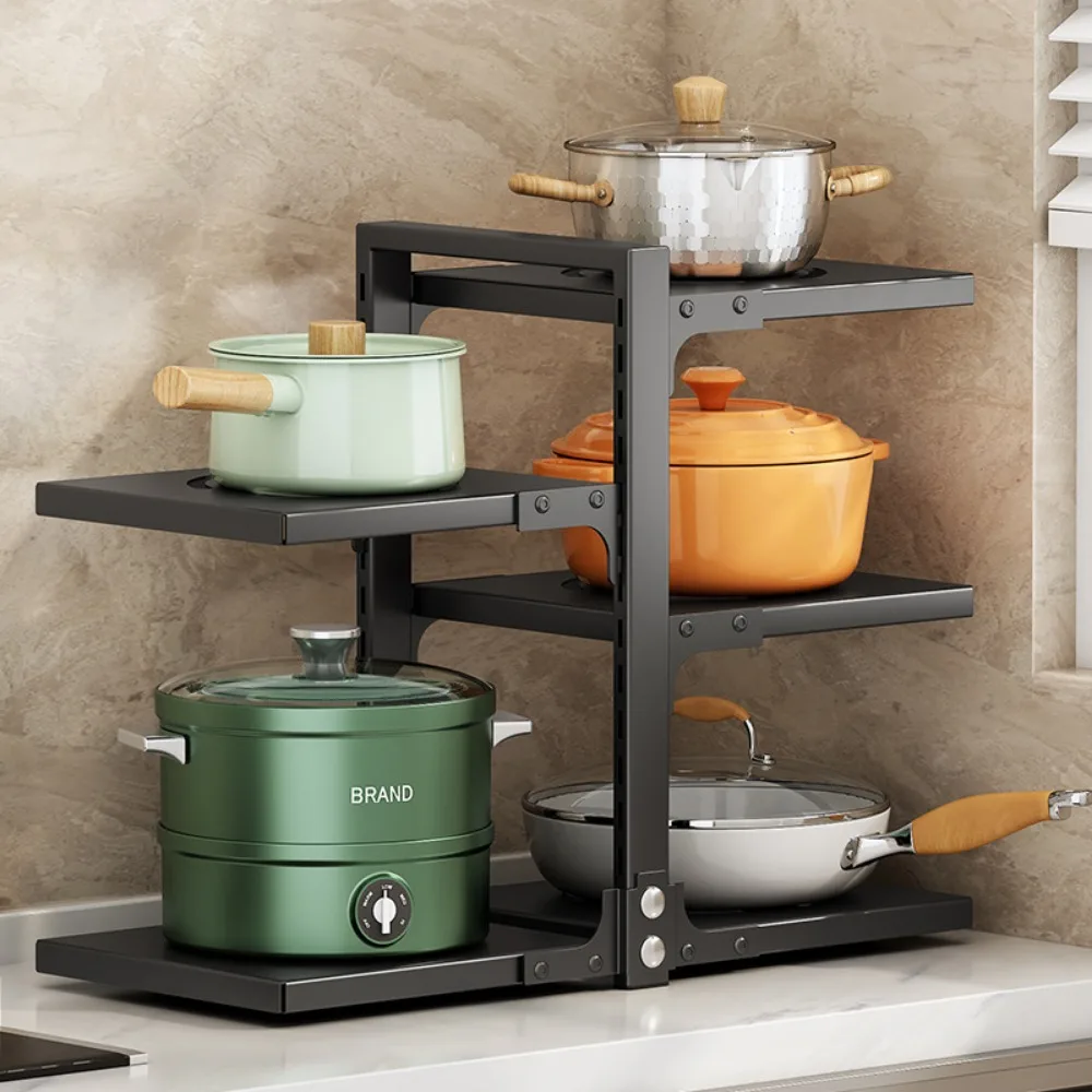 Kitchen Pot Storage Rack Under Sink Cabinet Pot Rack Holder Multi-Layer Adjustable Pots and Pans Shelf Bilateral Organizer